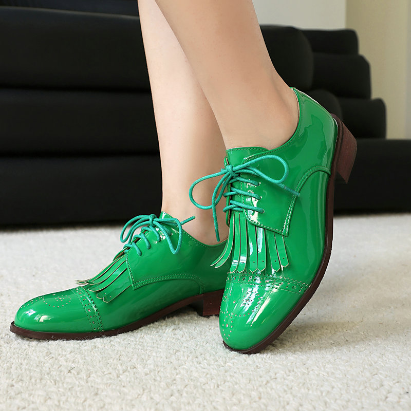 Oxford Lace Up Women - براءة اختراع بو الجلود الوردي الأخضر