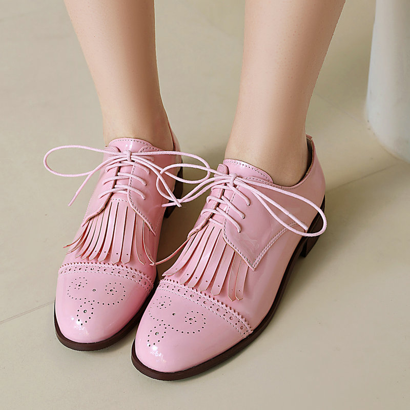 براءة اختراع بو الجلود الوردي  - مراجعة Oxford Lace Up Women وسعره